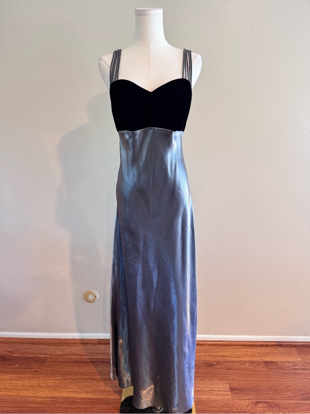 Vintage 90s All That Jazz Metallic Satin Burgundy Velvet Maxi Dress 13/14